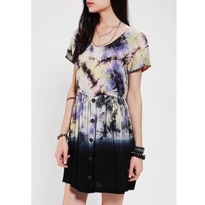 Evil Twin Baby Doll Mini Dress Black Gray Yellow Acid Wash Tie Dye Grunge Size M